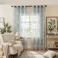 Light blue damascus embroidered sheer curtain with grommet top for living room windows - 100*220cm / White & Blue - Waterdrop
