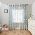 Light blue semi-transparent voile curtain with white Damascus pattern and metal eyelets - 100*220cm / White & Blue - Totem
