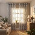 Elegante halbtransparente Gardinen in Grau mit Damastmuster und Ösen für das Wohnzimmer - 100*220cm / Weiß & Grau - Wassertropfen