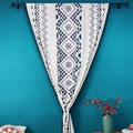 Bohemian cotton linen curtains with blue geometric prints and black tassels for windows - 160x150cm / Sun Triangle