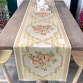 Bestickter beige Chenille Tischläufer mit rosa Blumenmustern und goldener Bordüre - 35*150cm / Kaffee (Bestickt)