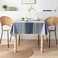 Mantel de PVC impermeable en azul grisáceo con patrones geométricos y flecos - 140cm*100cm / Azul Oro