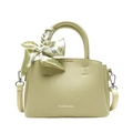 Pale green pebble leather bucket bag with silk scarf handle and crossbody strap - Green