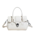 Chic white pebble leather Boston bag with silver shield clasp and detachable strap - White