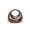 Mini metallic bronze half moon evening bag with golden snake chain strap - Gunmetal
