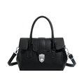 Sac Boston noir grainé avec boucle bouclier argentée et bandoulière réglable - Noir