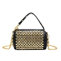 Luxurious black cylinder bag with gold studs, sparkling rhinestones and chain strap - Black & Gold