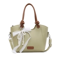 Sac fourre-tout vert avec poignée marron nouée et nœud décoratif en perles et dentelle - Vert