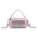 Rosafarbene Zylindertasche mit Strasssteinen, Nieten und abnehmbarer Silberkette - Rosa