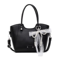 Schwarze Tote Bag aus genarbtem Leder mit weißer Spitze und Perlenanhänger - Schwarz