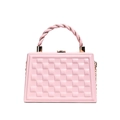 Pink quilted box bag with twisted handle and gold chain strap for women - Pink