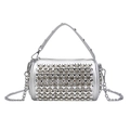 Silberne Zylinder-Tasche mit Strassbesatz und abnehmbarem Kettenriemen für Damen - Silber