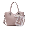 Rosafarbene Beuteltasche aus Leder mit Perlenspitze-Schleife und Schultergurt - Rosa