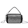 Sparkling black rhinestone cylinder handbag with silver chain strap and top handle - Black