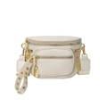 Creamy white lychee leather chest bag with gold rivet strap and multi-layer zippers - Off White