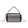 Dark brown cylinder bag with sparkling rhinestones and silver chain strap for women - Coffee