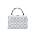 Sac boîte matelassé gris clair avec poignée tressée et bandoulière chaîne dorée - Gris
