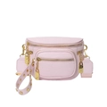 Pink lychee-textured leather crossbody bag with multiple pockets and gold hardware - Pink