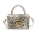 Elegant box bag in grey snake pattern faux leather with gold geometric buckle and handle - White