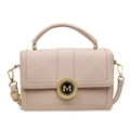 Borsa a mano trapuntata beige con fibbia dorata logo M e tracolla rimovibile - Cachi