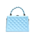 Light blue quilted box bag with a spiral top handle and gold chain shoulder strap - Sky Blue