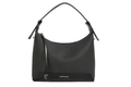 Borsa hobo nera minimalista con trama intrecciata e finiture in pelle, vista variante - Nero
