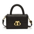 Chic black lizard-embossed mini box bag with gold CD clasp and adjustable strap - Black