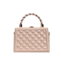 Beige quilted box bag with a woven handle and gold-tone hardware for women - Khaki