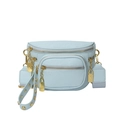 Marsupio in pelle litchi azzurra con finiture dorate e tasche multiple con zip - Blu