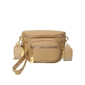 Marsupio in pelle kaki con finiture dorate e design multi-tasca per un look moderno - Cachi