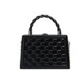 Chic black box handbag with quilted geometric pattern and golden chain strap for women - Black
