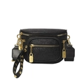 Borsa a tracolla nera glitterata con cerniere dorate multiple e ampia tracolla moda - Nero