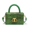 Borsa a mano verde con motivo lucertola, dettagli dorati e tracolla rimovibile - Verde