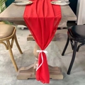Sheer red chiffon table runner with white ribbon ties for elegant wedding table decor - Red