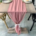 Runner da tavola in chiffon rosa polvere con nastri bianchi per decorazioni nuziali - Rosa Scuro / 30*275cm