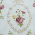 Floral embroidery on white semi-sheer lace curtain fabric with elegant pink flower details - W100*H200 (Rod Pocket) / American Embroidered Sheer (White Base)