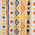 Cortina bohemia de algodón y lino beige con patrones geométricos y detalles de flecos - Estilo Extra Largo / Estampado geométrico multicolor