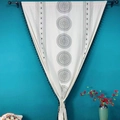 Bohemian mandala print cotton linen curtain with black tassels in beige and black - 160x150cm / Black Circle