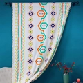 Bohemian cotton linen curtain with colorful geometric patterns and white fringe tassels - 160x150cm / Multicolor Geometric