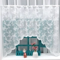 White lace short curtain with floral embroidery and scalloped edges for cabinets - 100x150 / White (Lace Rose Cafe Curtain)