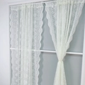 White floral lace window curtains with scalloped edges in a rustic French style - 140*100 / Beige
