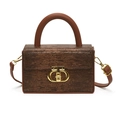 Elegante borsa a scatola marrone scuro stampa lucertola con fibbia in metallo dorato - Marrone