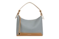 Grey twill underarm bag with brown leather strap and Fashion & Bag printed text - Blue And Khaki