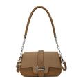 Borsa a tracolla vintage marrone in ecopelle e tessuto twill con fibbia argentata - Marrone
