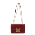 Red crocodile texture crossbody bag with gold chain strap and geometric metal buckle - Red