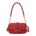 Elegant red woven texture crossbody bag with silver metal lock and chain strap detail - Red