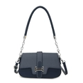 Navy blue crossbody bag with textured twill flap and elegant silver hardware detail - Blue