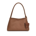 Brown hand-woven leather underarm bag with signature intrecciato texture and round charm - Brown