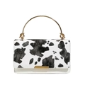 Chic cow print handbag with gold metal handle and white leather minimalist design - White