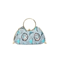 Sparkly blue sequin evening clutch bag with round metal handle and chain strap for women - Blue